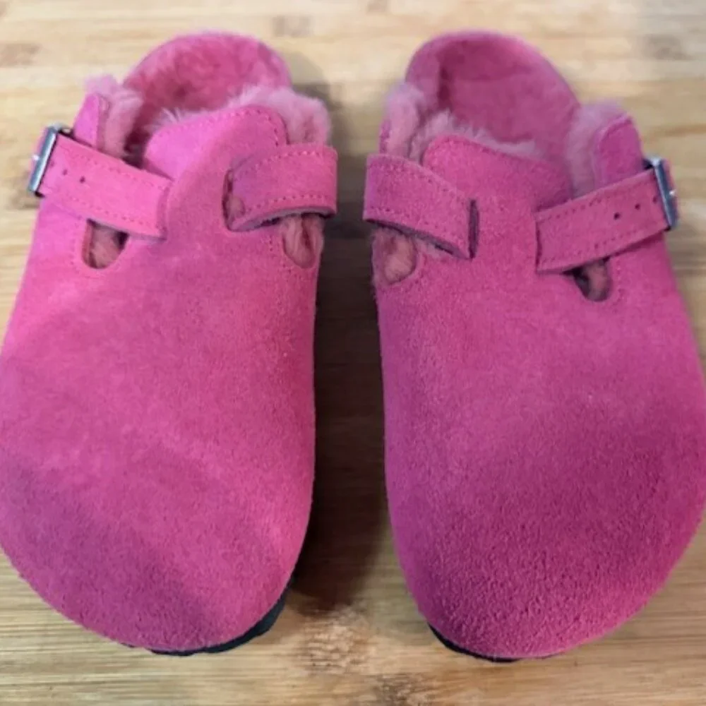 NWOT - Birkenstock Boston Genuine Shearling Lined Clog -  HOT PINK - Picture 2 of 16
